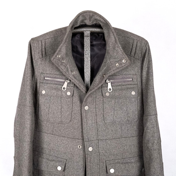 Men's Classic Wool Blend Pea Coat Field Jacket LARGE Gray Military Traditional - Picture 2 of 8